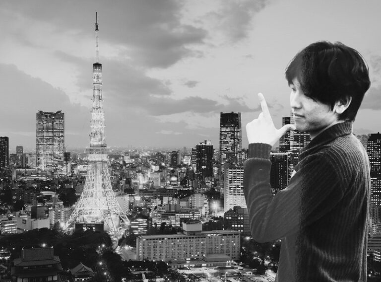 東京タワーと街を背景にしたアーティスト写真